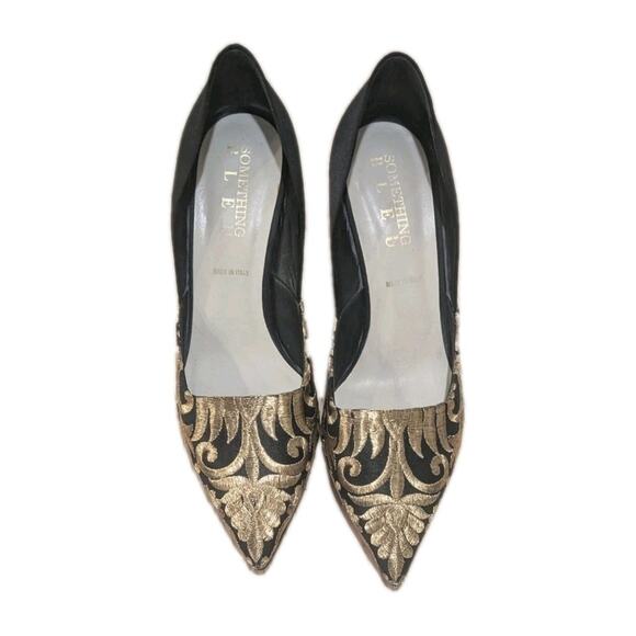 Something Bleu black and gold embroidered heels Anthropologie formal shoes bride - Picture 1 of 6